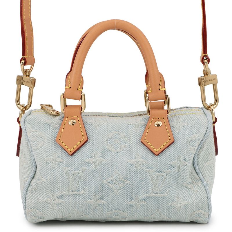 Louis Vuitton Handbag Monogram Denim Nano Speedy 2-Way Sky Blue