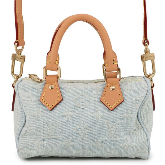 Louis Vuitton Handbag Monogram Denim Nano Speedy 2-Way Sky Blue