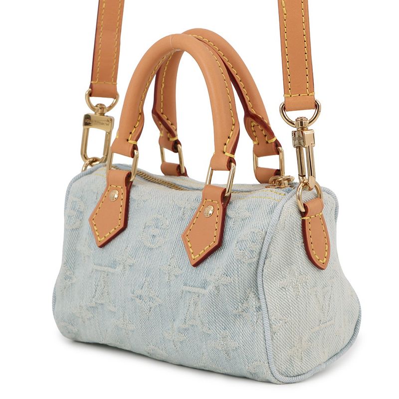 Louis Vuitton Handbag Monogram Denim Nano Speedy 2-Way Sky Blue