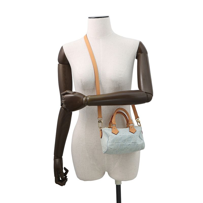 Louis Vuitton Handbag Monogram Denim Nano Speedy 2-Way Sky Blue