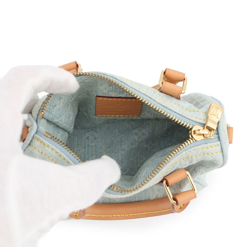Louis Vuitton Handbag Monogram Denim Nano Speedy 2-Way Sky Blue