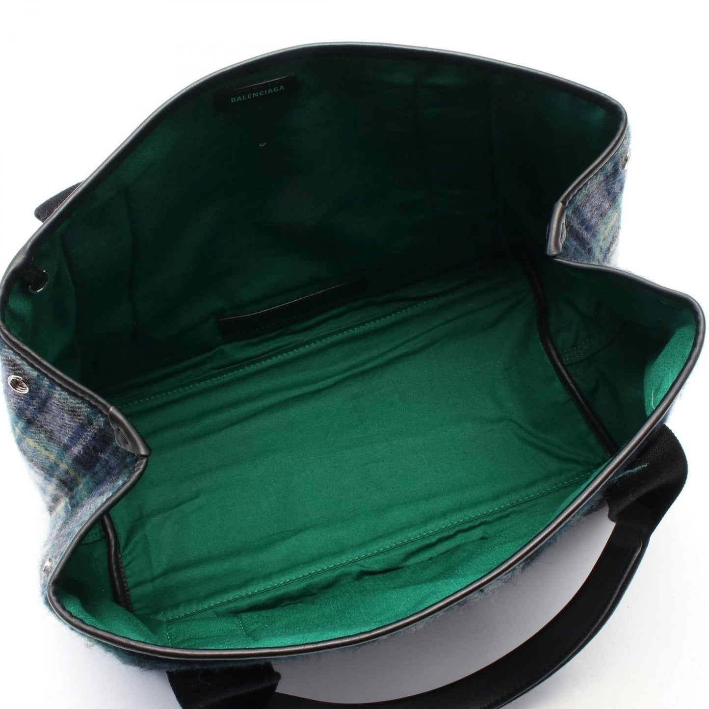 Balenciaga Tote Bag Navy Cabas S 339933 Green/Black Wool Leather Navy Cabas S