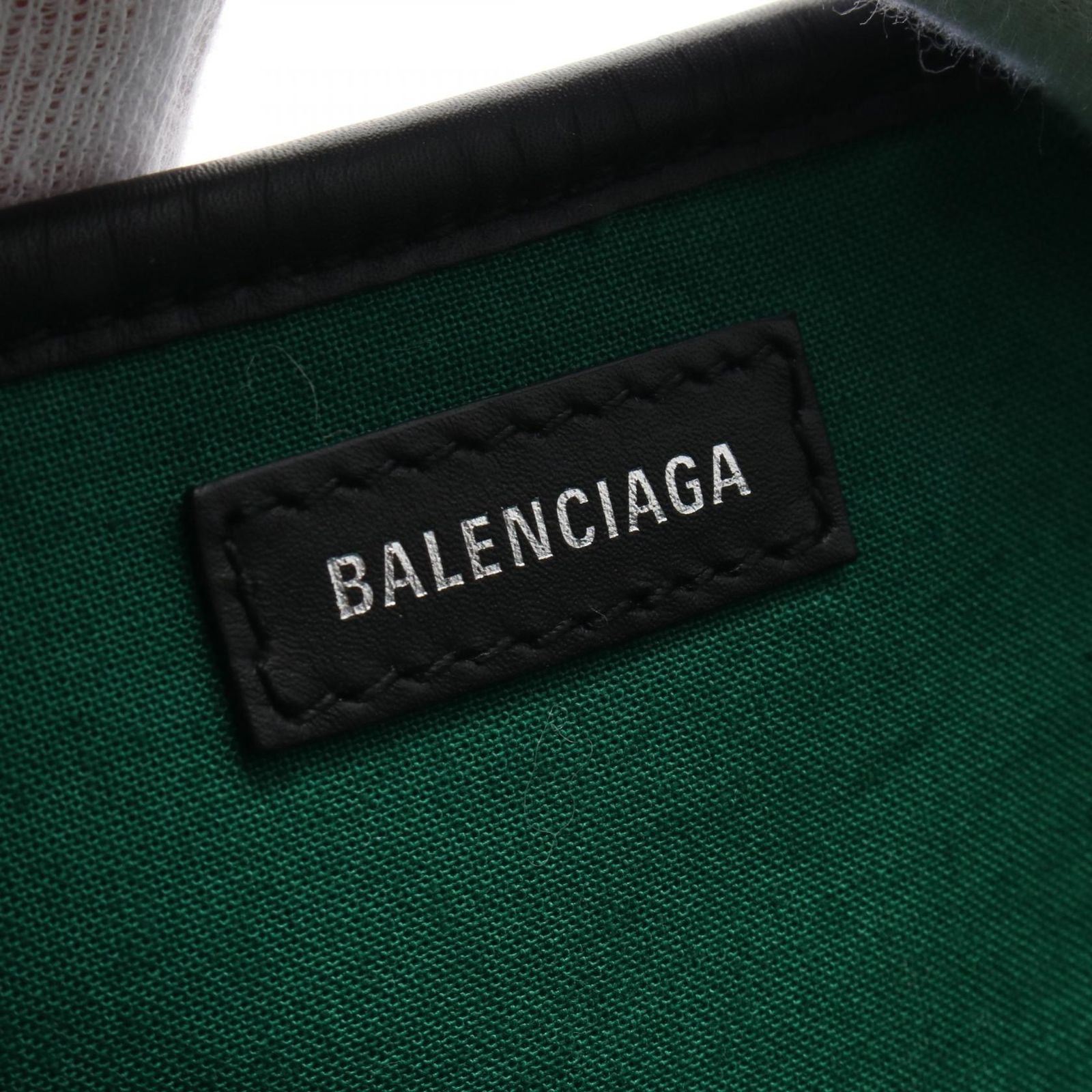 Balenciaga Tote Bag Navy Cabas S 339933 Green/Black Wool Leather Navy Cabas S