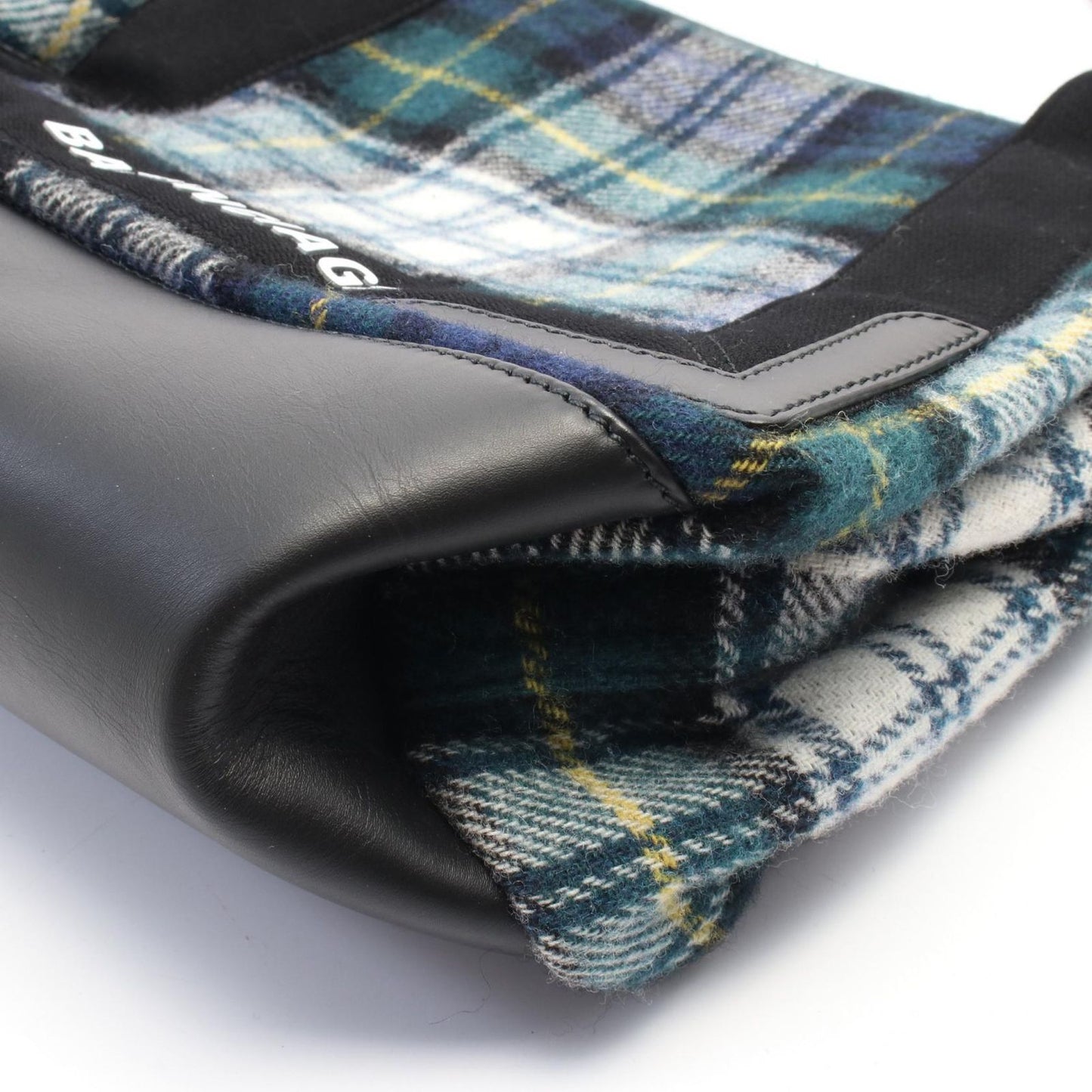 Balenciaga Tote Bag Navy Cabas S 339933 Green/Black Wool Leather Navy Cabas S