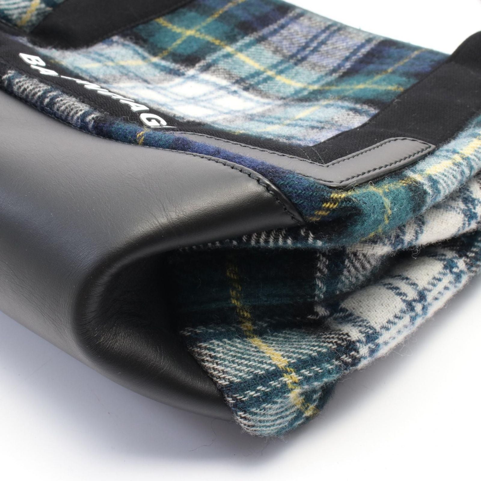 Balenciaga Tote Bag Navy Cabas S 339933 Green/Black Wool Leather Navy Cabas S