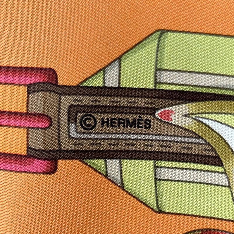 Hermes Scarf Carré 90 Orange×beige×multi Les Sangles de Phoebus