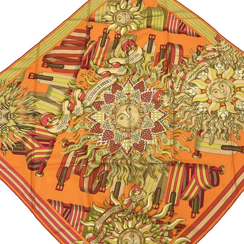 Hermes Scarf Carré 90 Orange×beige×multi Les Sangles de Phoebus