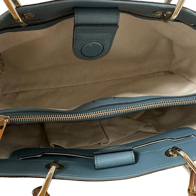 Gucci Bamboo Shopper Tote Bag 323660 Light Blue Leather