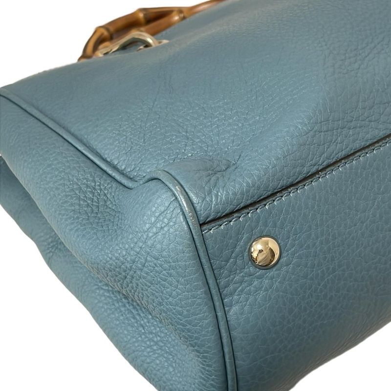 Gucci Bamboo Shopper Tote Bag 323660 Light Blue Leather