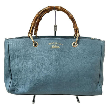Gucci Bamboo Shopper Tote Bag 323660 Light Blue Leather