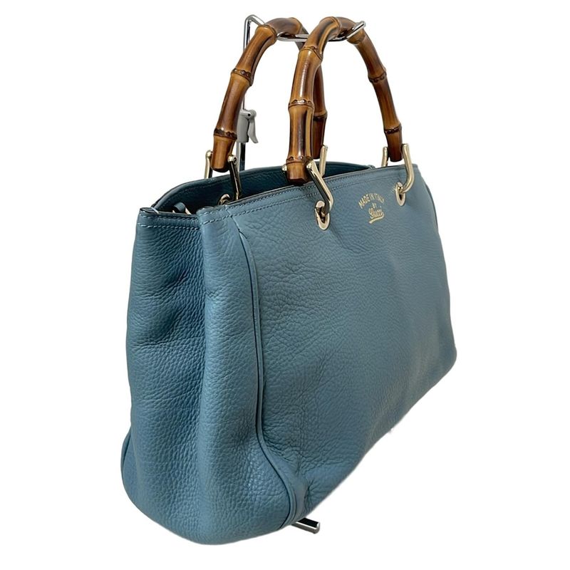 Gucci Bamboo Shopper Tote Bag 323660 Light Blue Leather