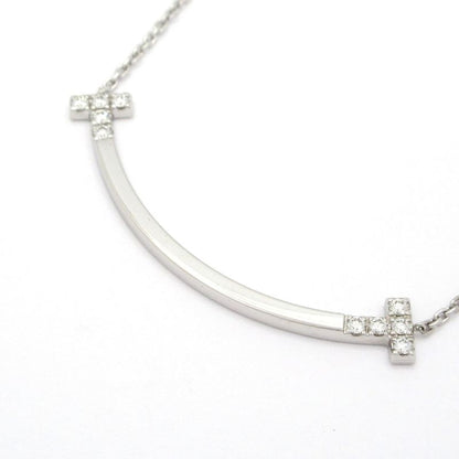 Tiffany & Co Necklace T-Smile Pendant (Medium) 18k White Gold X Diamonds 10p