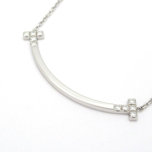 Tiffany & Co Necklace T-Smile Pendant (Medium) 18k White Gold X Diamonds 10p