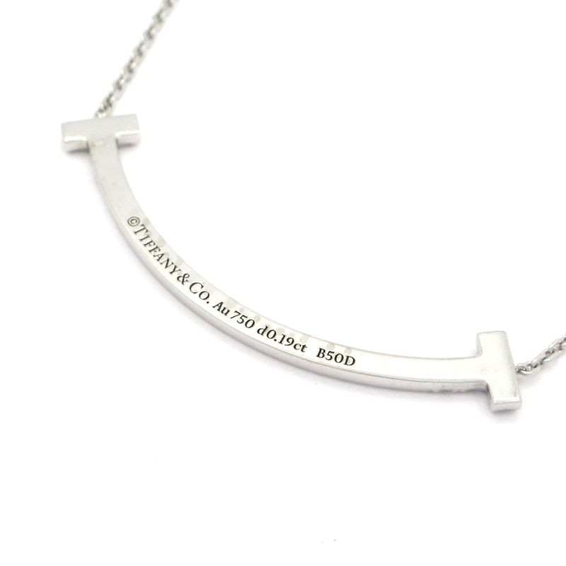 Tiffany & Co Necklace T-Smile Pendant (Medium) 18k White Gold X Diamonds 10p