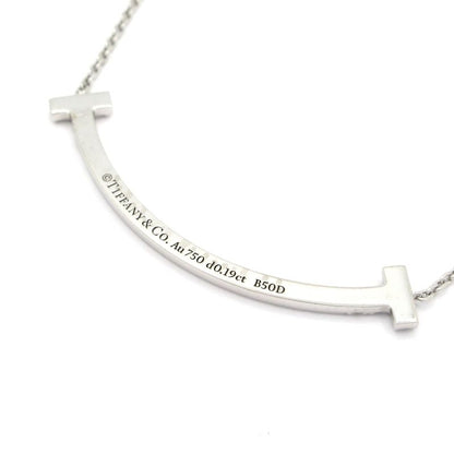 Tiffany & Co Necklace T-Smile Pendant (Medium) 18k White Gold X Diamonds 10p