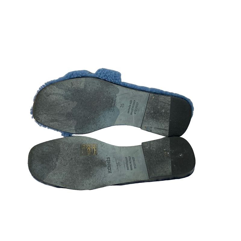 Hermes Sandals 35 Women's Oran Navy Mouton