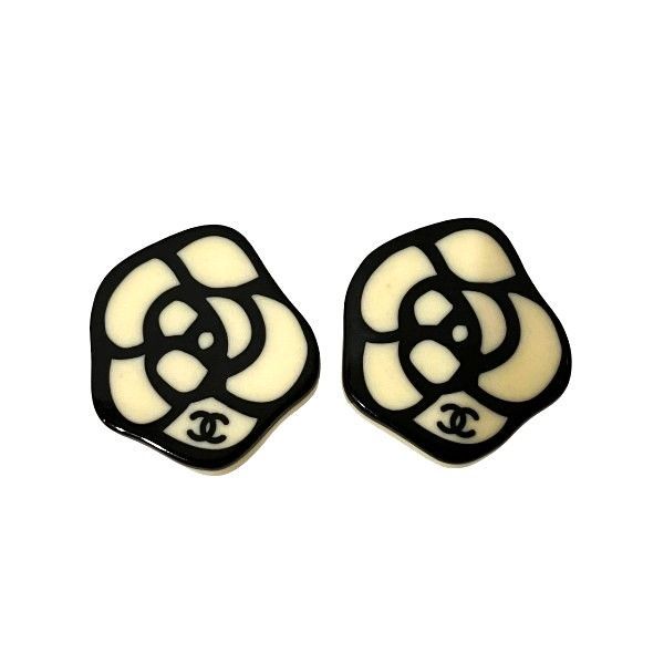 Chanel Camellia 05p White X Black Coco Mark Brand Accessories Earring Women's