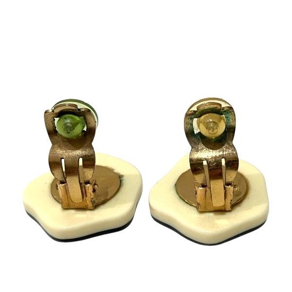 Chanel Camellia 05p White X Black Coco Mark Brand Accessories Earring Women's