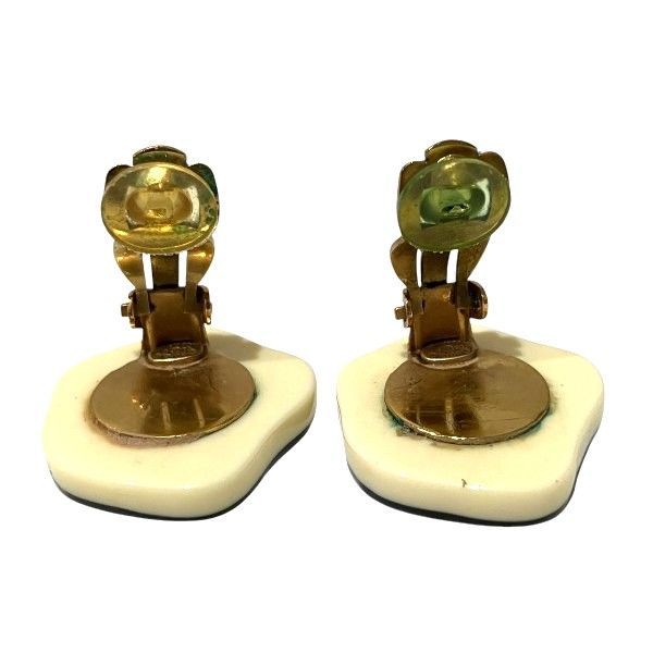 Chanel Camellia 05p White X Black Coco Mark Brand Accessories Earring Women's