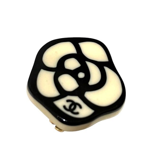 Chanel Camellia 05p White X Black Coco Mark Brand Accessories Earring Women's