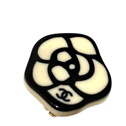 Chanel Camellia 05p White X Black Coco Mark Brand Accessories Earring Women's