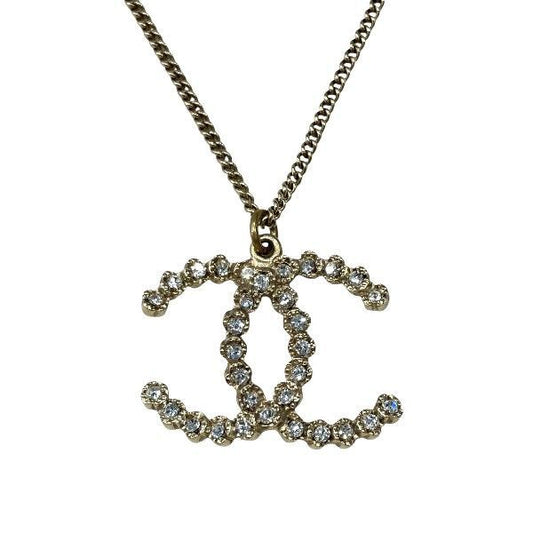 Chanel Gold A18b Coco Mark Rhinestone Brand Accessories Necklace Ladies
