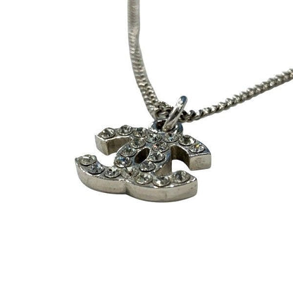 Chanel Silver 07v Coco Mark Rhinestone Brand Accessories Necklace Ladies