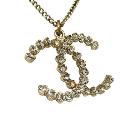Chanel Gold A18b Coco Mark Rhinestone Brand Accessories Necklace Ladies
