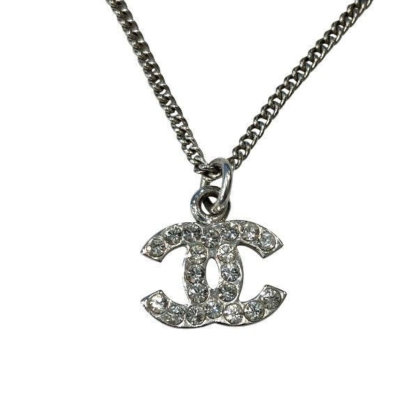 Chanel Silver 07v Coco Mark Rhinestone Brand Accessories Necklace Ladies