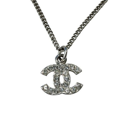 Chanel Silver 07v Coco Mark Rhinestone Brand Accessories Necklace Ladies