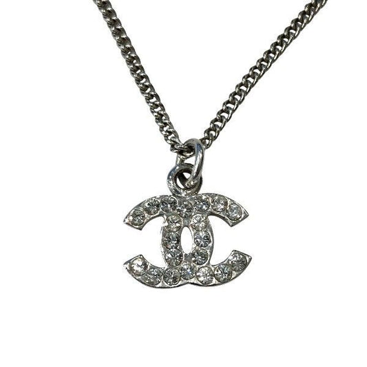 Chanel Silver 07v Coco Mark Rhinestone Brand Accessories Necklace Ladies
