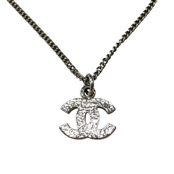 Chanel Silver 07v Coco Mark Rhinestone Brand Accessories Necklace Ladies