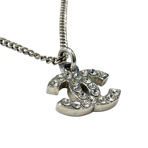 Chanel Silver 07v Coco Mark Rhinestone Brand Accessories Necklace Ladies
