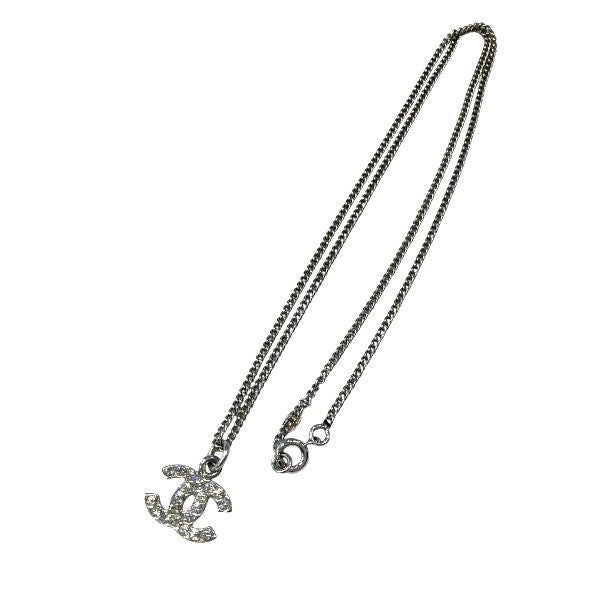 Chanel Silver 07v Coco Mark Rhinestone Brand Accessories Necklace Ladies