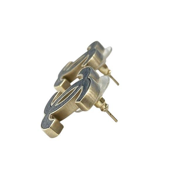 Chanel Black X Gold B13c Coco Mark Brand Accessories Earrings Ladies