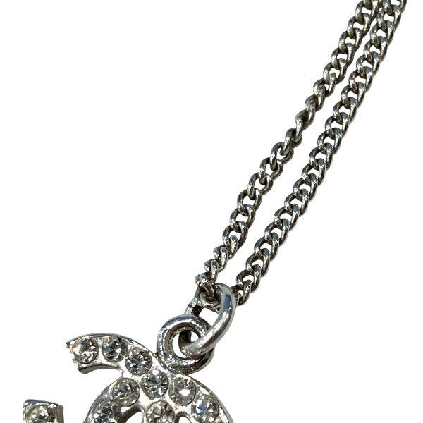 Chanel Silver 07v Coco Mark Rhinestone Brand Accessories Necklace Ladies