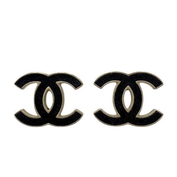 Chanel Black X Gold B13c Coco Mark Brand Accessories Earrings Ladies