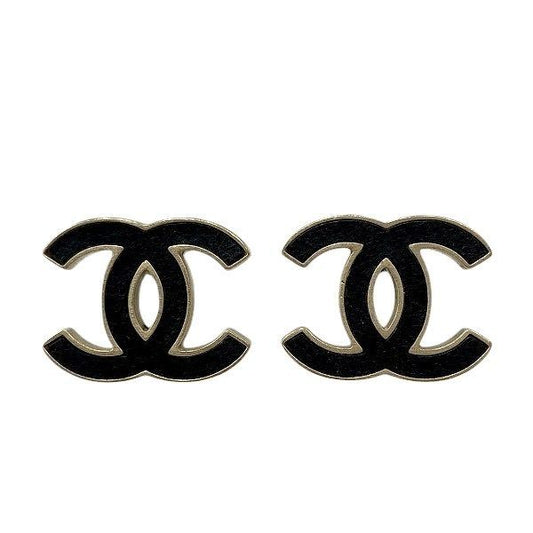 Chanel Black X Gold B13c Coco Mark Brand Accessories Earrings Ladies