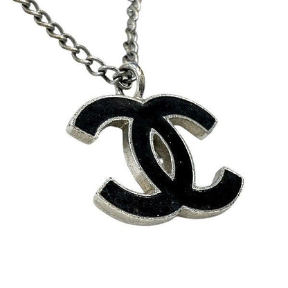Chanel Black X Silver 05a Coco Mark Brand Accessories Necklace Ladies