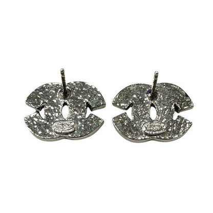 Chanel Silver 01p Coco Mark Rhinestone Brand Accessories Earrings Ladies