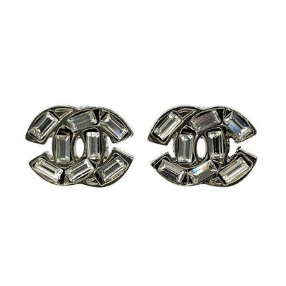 Chanel Silver 01p Coco Mark Rhinestone Brand Accessories Earrings Ladies