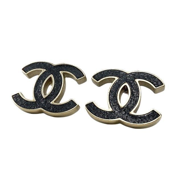 Chanel Black X Gold B13c Coco Mark Brand Accessories Earrings Ladies