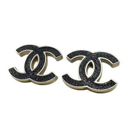 Chanel Black X Gold B13c Coco Mark Brand Accessories Earrings Ladies