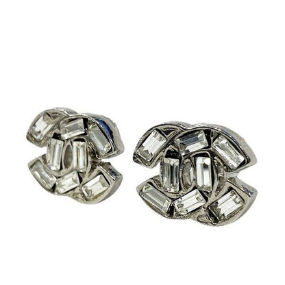 Chanel Silver 01p Coco Mark Rhinestone Brand Accessories Earrings Ladies