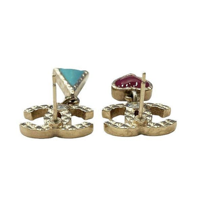 Chanel Matelasse Cocomark A17p Heart Triangle Gold Brand Accessories Earrings