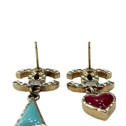 Chanel Matelasse Cocomark A17p Heart Triangle Gold Brand Accessories Earrings