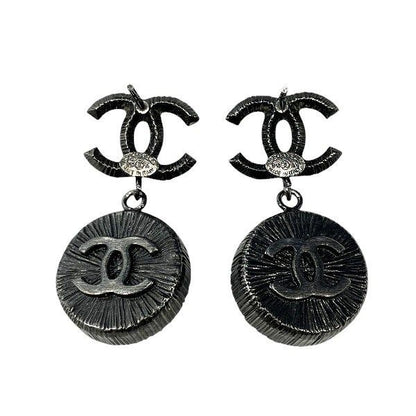 Chanel Black B10a Cocomark Stone Brand Accessories Earrings Ladies
