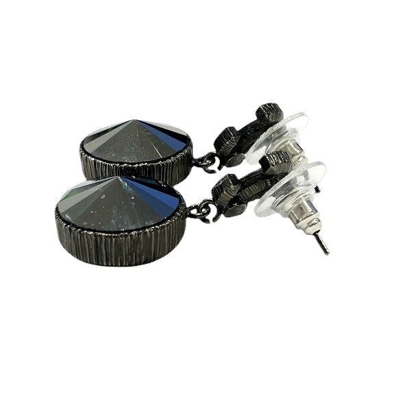 Chanel Black B10a Cocomark Stone Brand Accessories Earrings Ladies