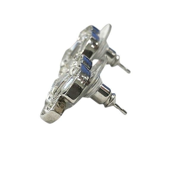 Chanel Silver 01p Coco Mark Rhinestone Brand Accessories Earrings Ladies