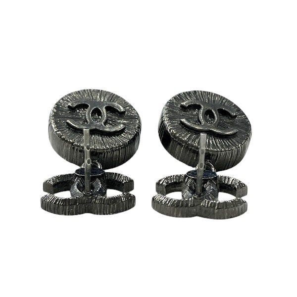 Chanel Black B10a Cocomark Stone Brand Accessories Earrings Ladies